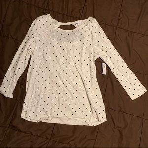 Old Navy 3/4 Sleeve White Polka Dot Medium Open Back Blouse 100 Cotton